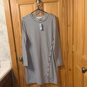 LOFT Black and White Striped Dress